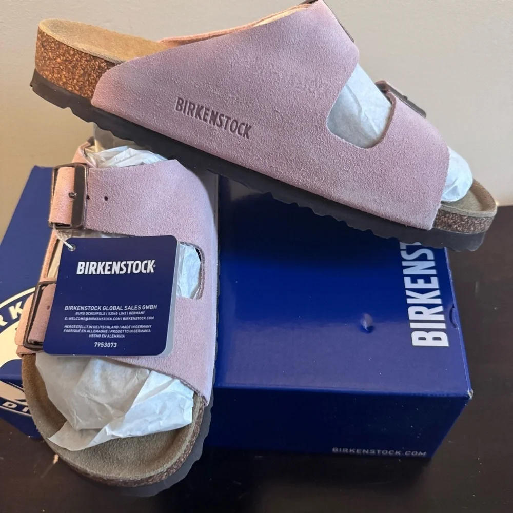 Birkenstock Arizona Leather/Suede Slide Sandals in Candy Pink